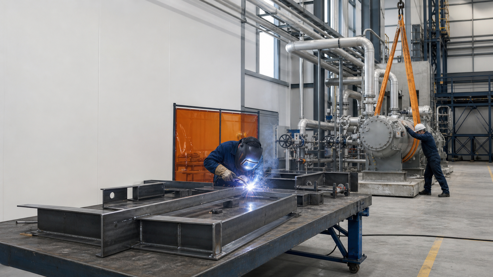 Welder fabricating custom industrial metalwork