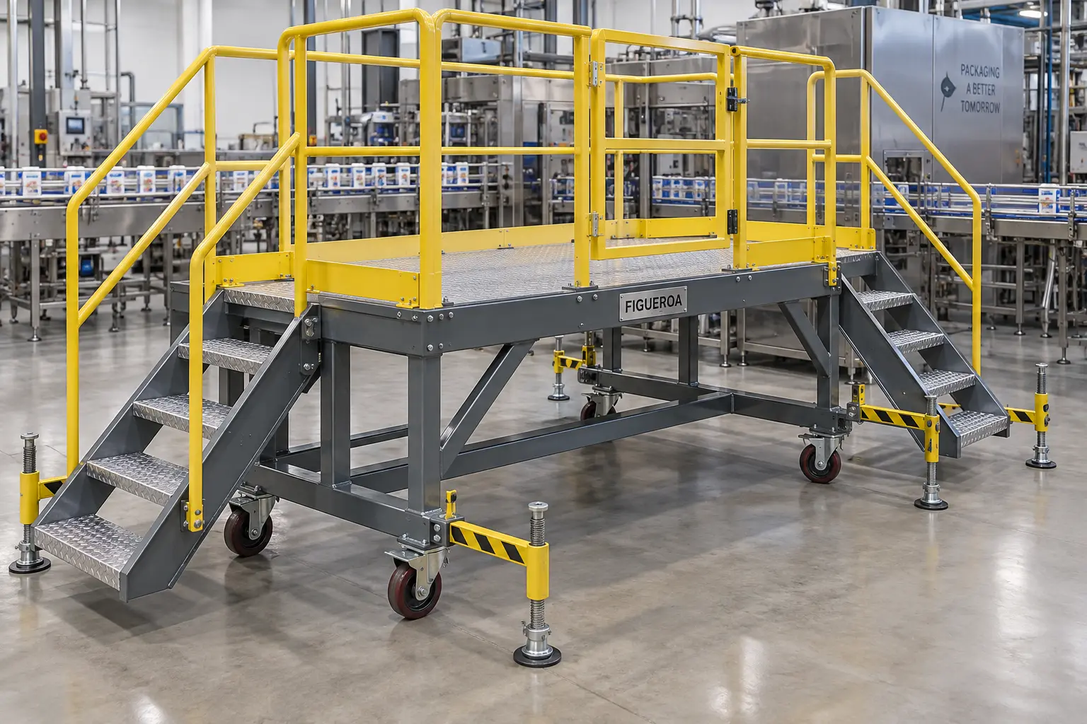 FIC movable adjustable crossover work platform with locking casters and stabilizers